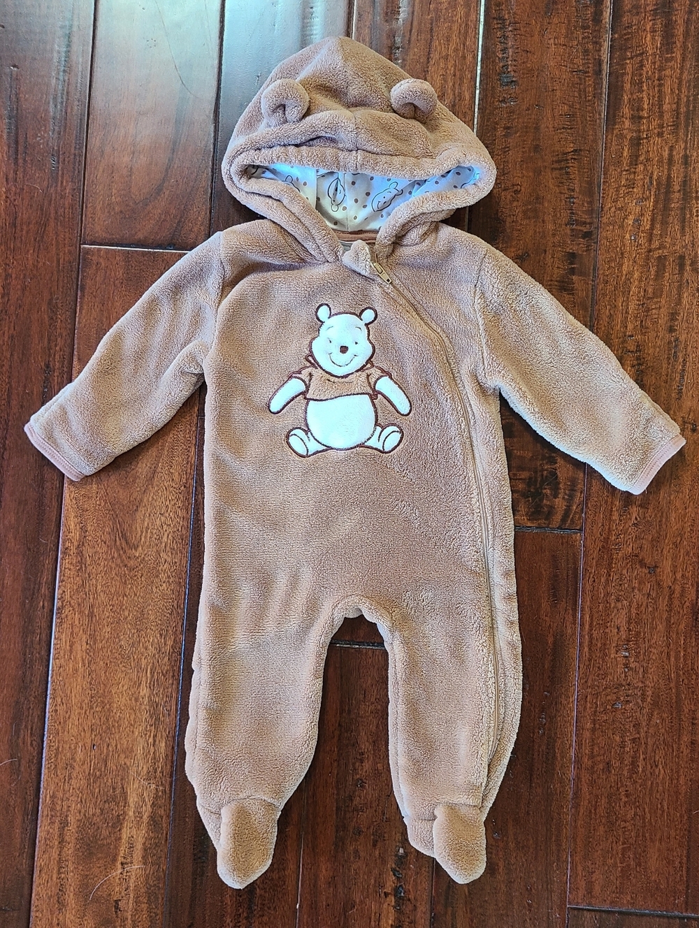 Disney Baby Winnie the Pooh Plush Bunting Snow Suit 6-9M Hooded Footed One-Piece
